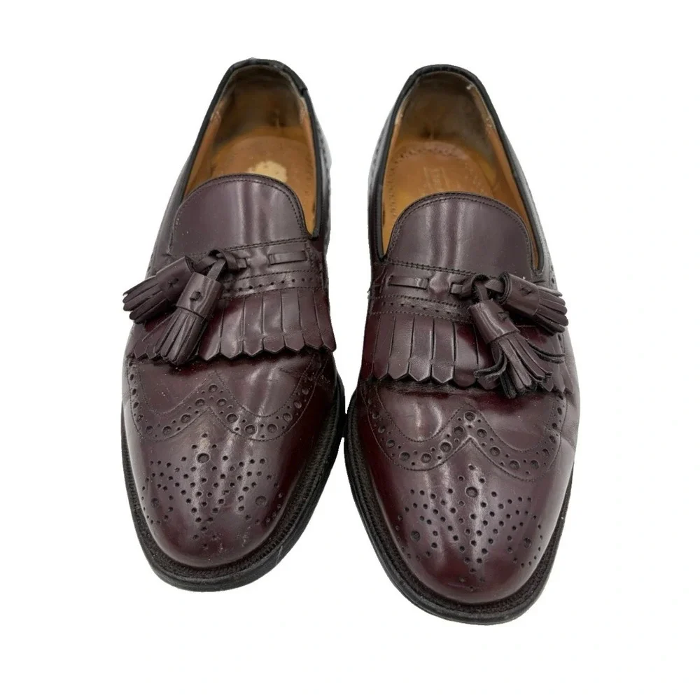Vintage Johnston & Murphy Burgundy Leather Tassel Kiltie Wingtip Dress Shoes 7.5
